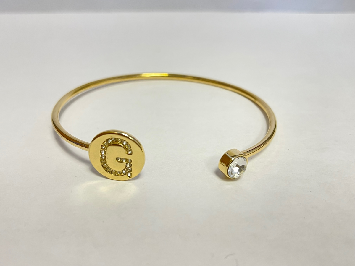 Gold Colour Adjustable Personalised Initial Open Bangle