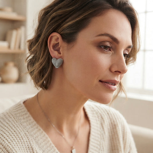 Crystal Silver Tone Heart-Shaped Stud Non Pierced Clip on Earrings