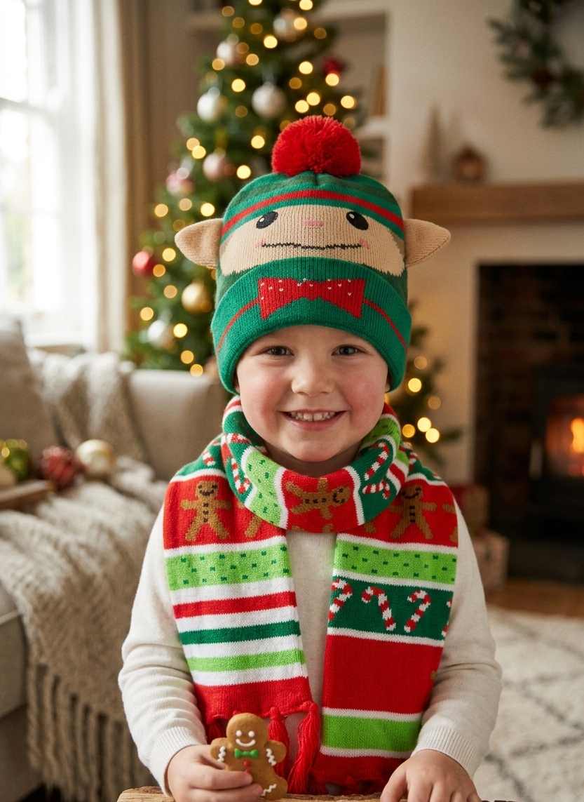 Kids Christmas Hat and Scarf Set for 4yrs-10years