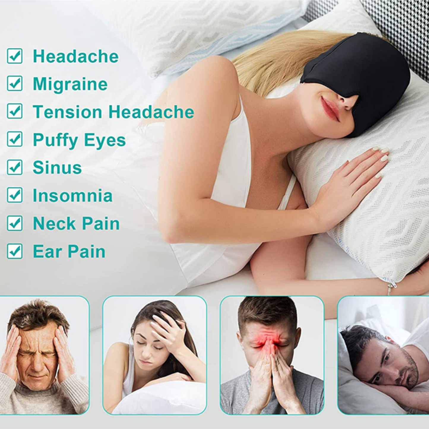 Reusable Double-Sided Gel Hot & Cold Therapy Headache Stress Relax Pain Relief Mask Cap