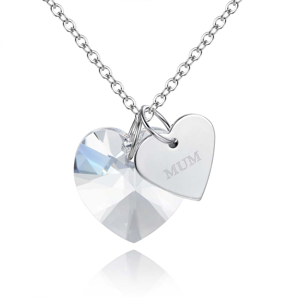 Clear Crystal Heart Pendant Made With Premium Crystals and Mum Tag