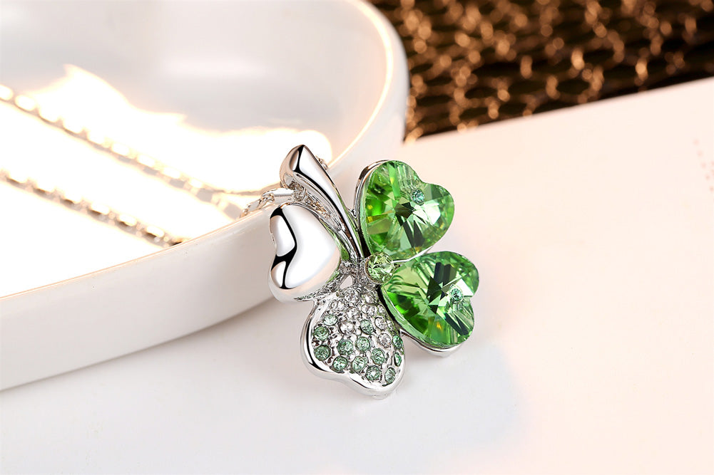 Crystal Green four-leaf clover necklace