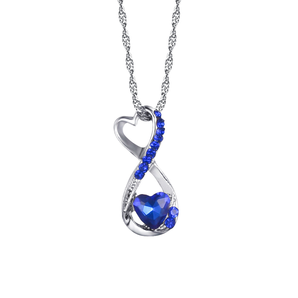 Crystal Love heart Infinity Necklace – Clear or Blue