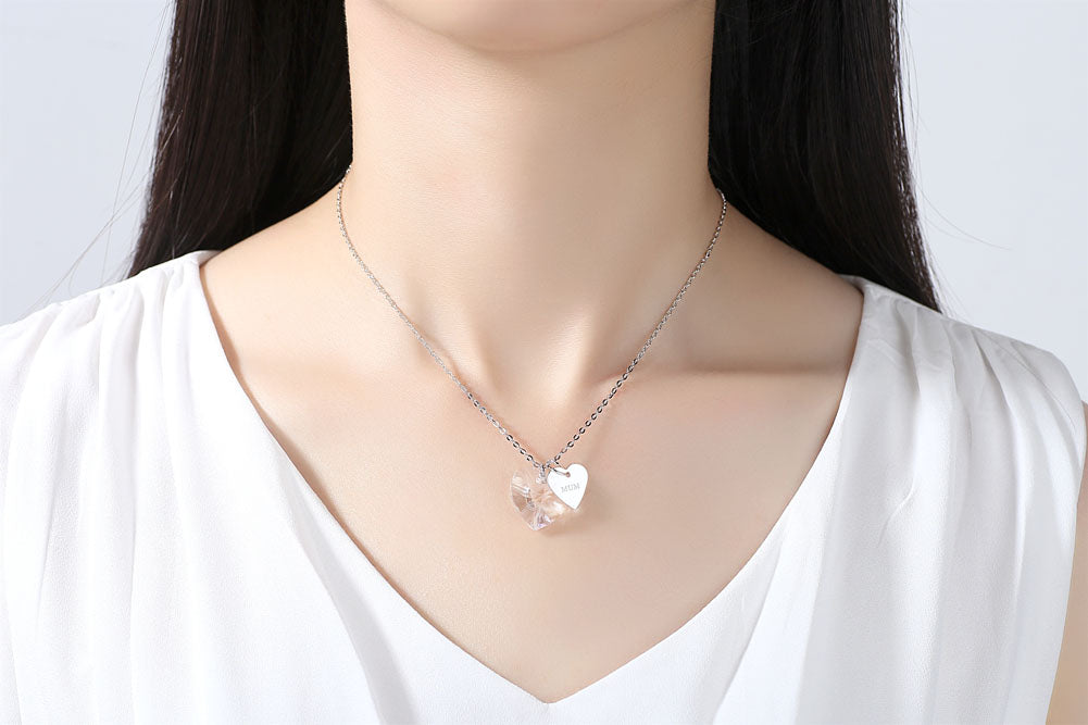 Clear Crystal Heart Pendant Made With Premium Crystals and Mum Tag