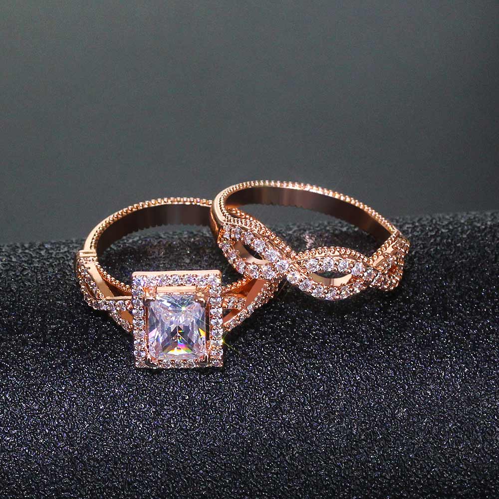 Rose Gold Double Twist Ring Set