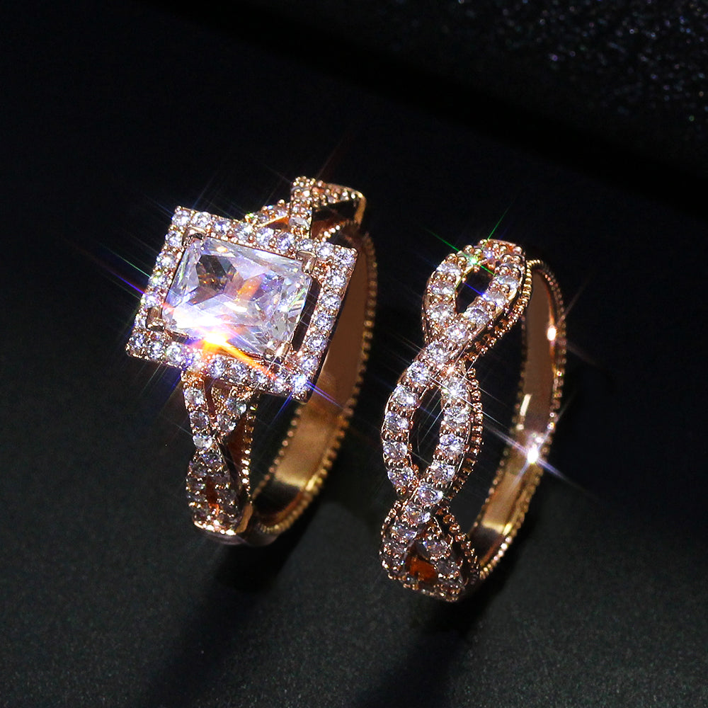 Rose Gold Double Twist Ring Set