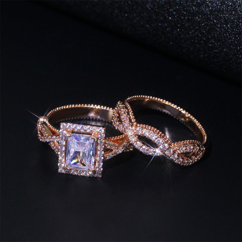 Rose Gold Double Twist Ring Set