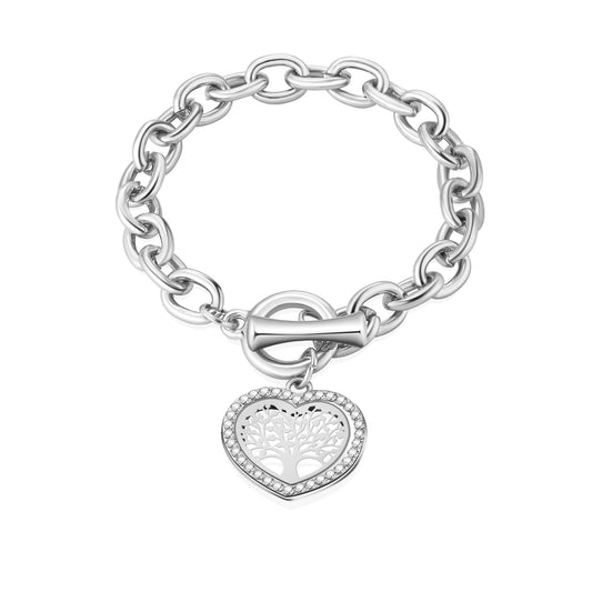 Tree of life Heart Charm Zircon Crystals Bracelet -Silver or Gold