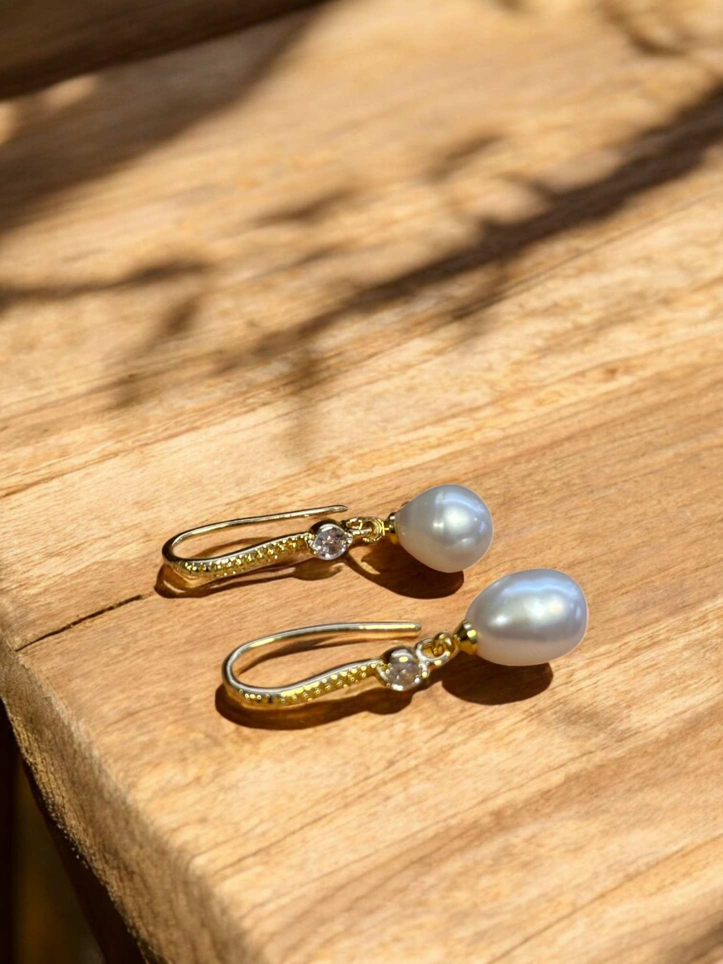 Pearl Drop Hook Zircon Crystals Gold Plated Earrings
