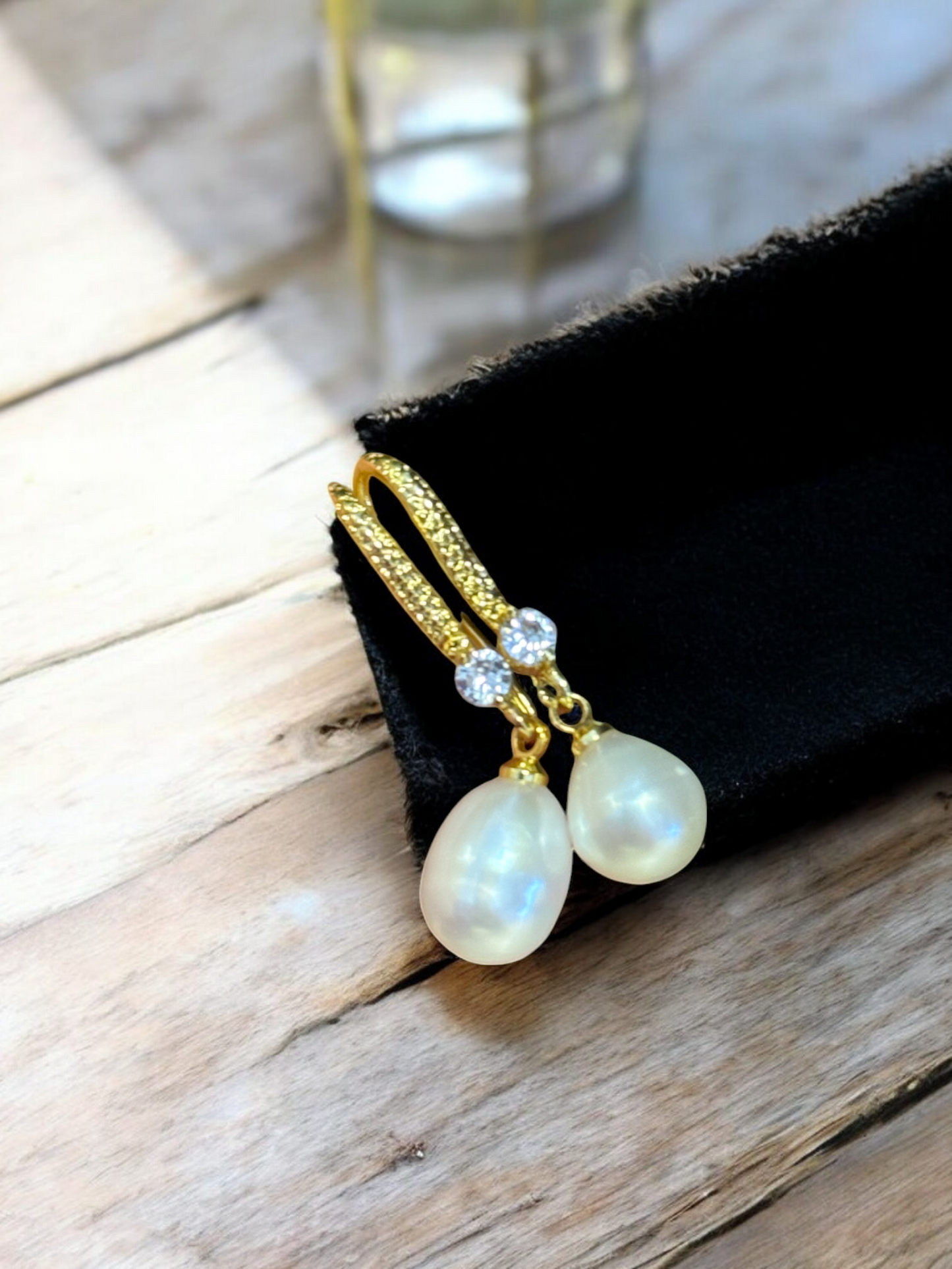 Pearl Drop Hook Zircon Crystals Gold Plated Earrings