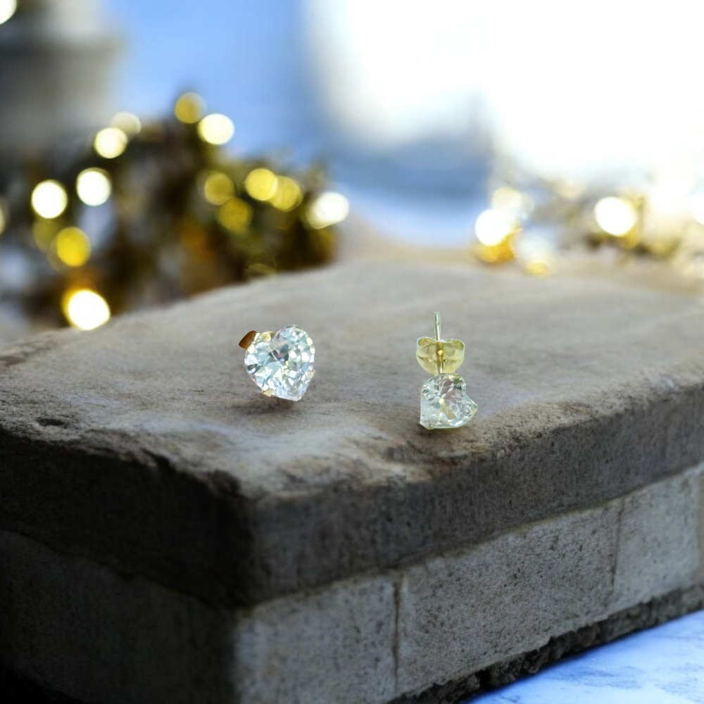 9ct Gold Cubic Zirconia Heart 8mmx7mm Stud Earrings