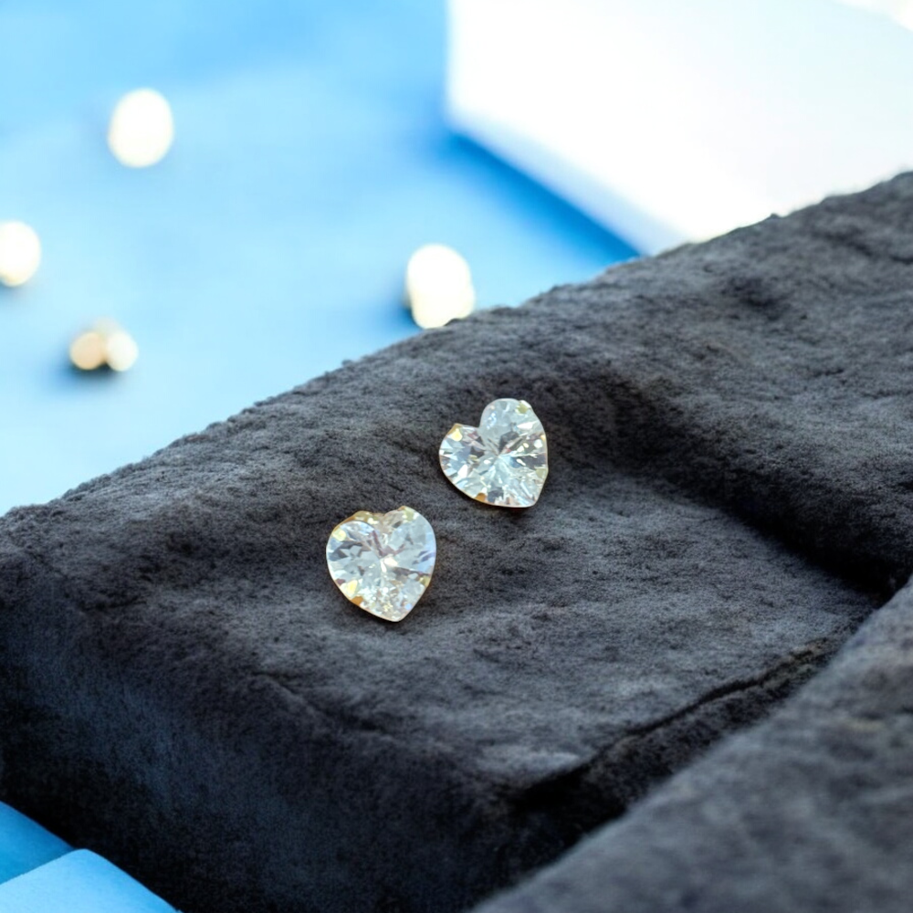 9ct Gold Cubic Zirconia 9mm Heart Stud Earrings