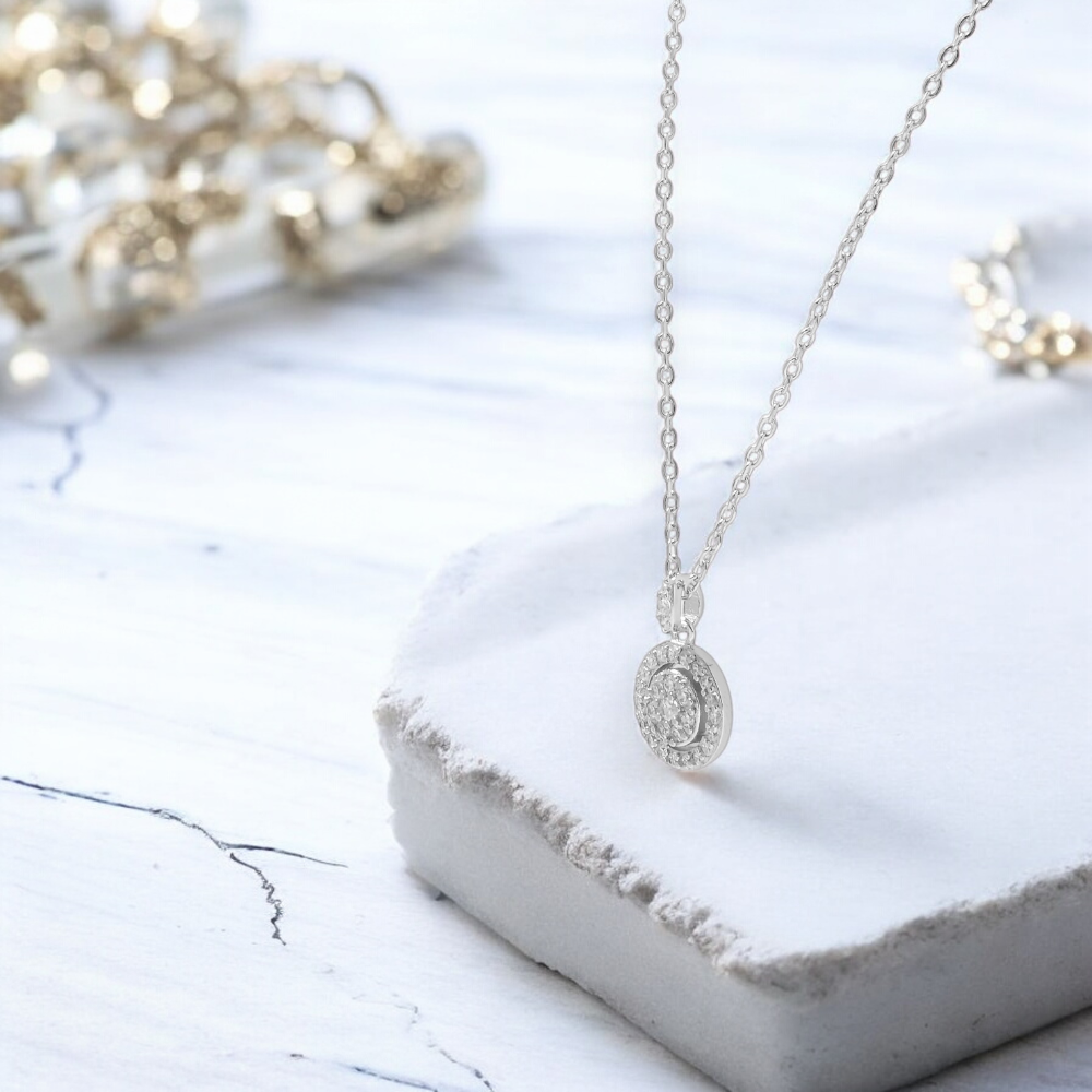 Sterling Silver Halo Sparkle C/Z Pendant Necklace S925 Hallmark