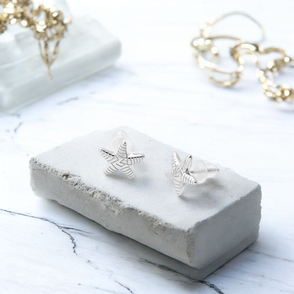 Sterling Silver Starfish Stud Earrings Solid S925 Hallmark