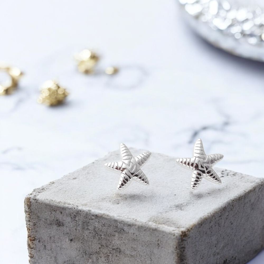 Sterling Silver Starfish Stud Earrings Solid S925 Hallmark
