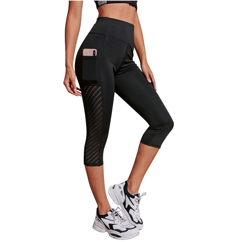 Ladies Cropped 3/4 Leggings/Yoga Pants High Waist Fitness Leggings with Pockets UK Size 10-12