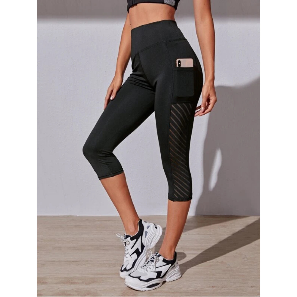 Ladies Cropped 3/4 Leggings/Yoga Pants High Waist Fitness Leggings with Pockets UK Size 10-12