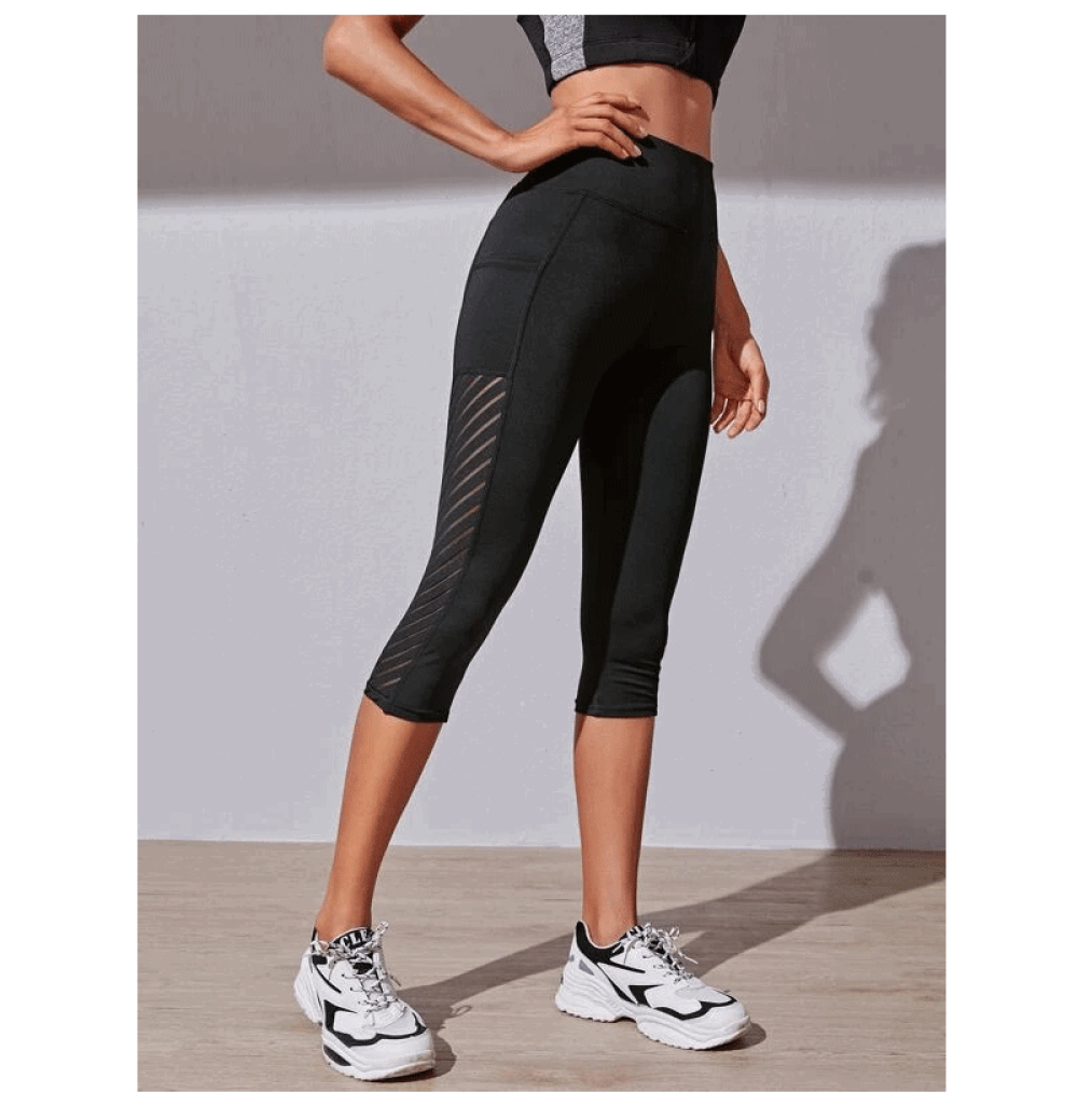 Ladies Cropped 3/4 Leggings/Yoga Pants High Waist Fitness Leggings with Pockets UK Size 10-12