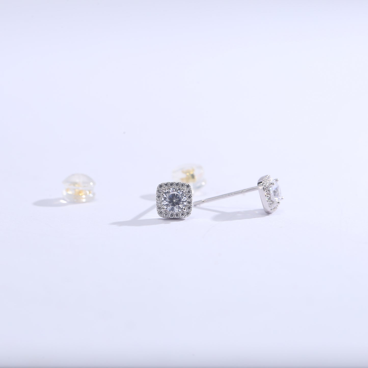 Sterling Silver S925 Earring Crystal Cushion Square Stud Earrings