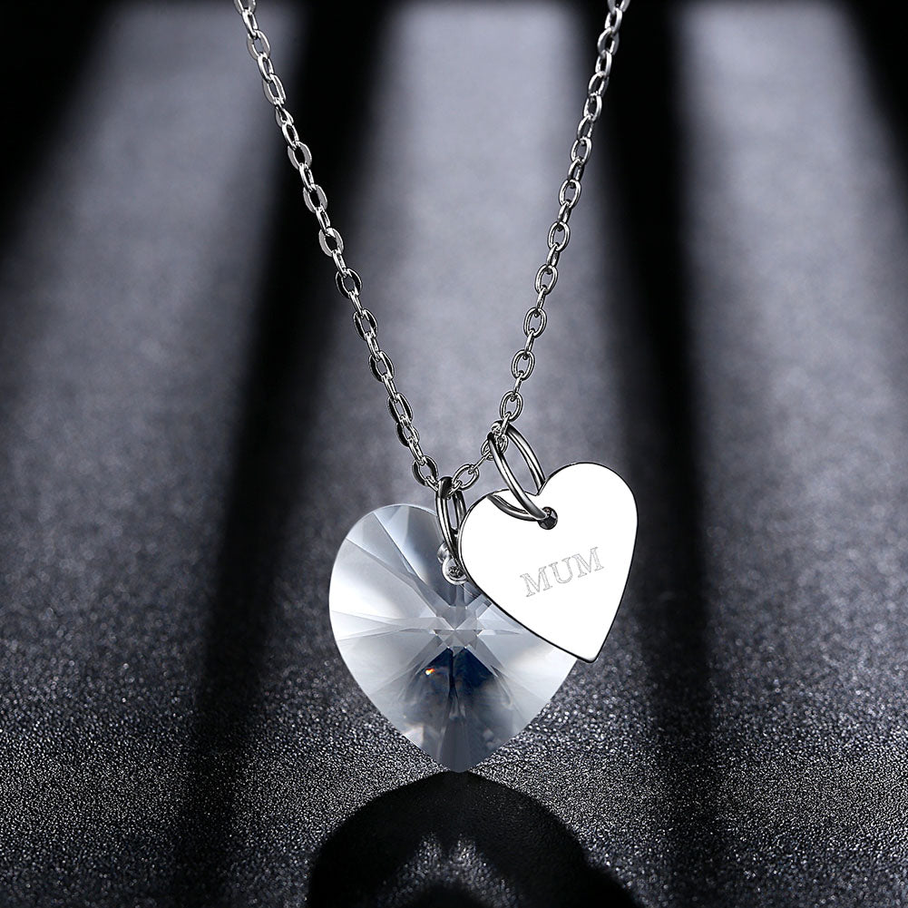 Clear Crystal Heart Pendant Made With Premium Crystals and Mum Tag