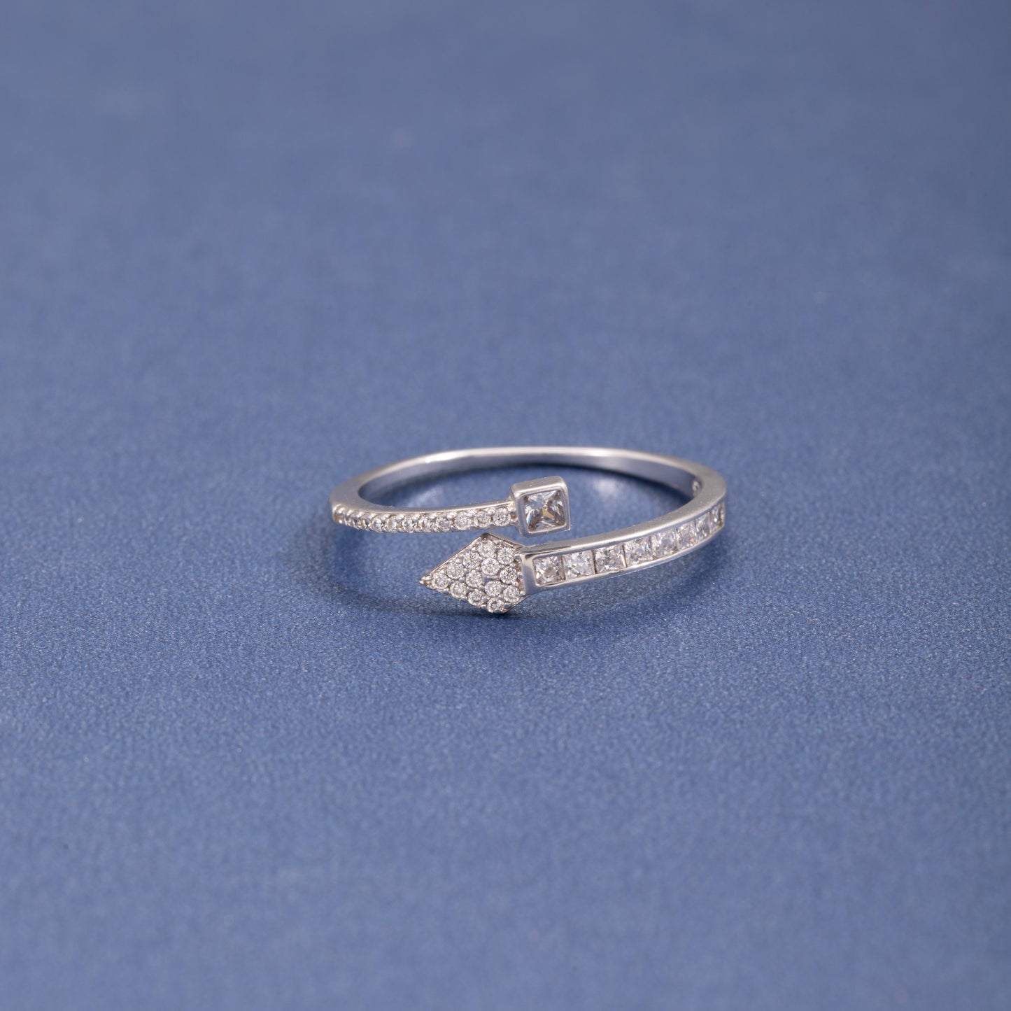 Sterling Silver Pointed Arrow C/Z Open Adjustable Ring