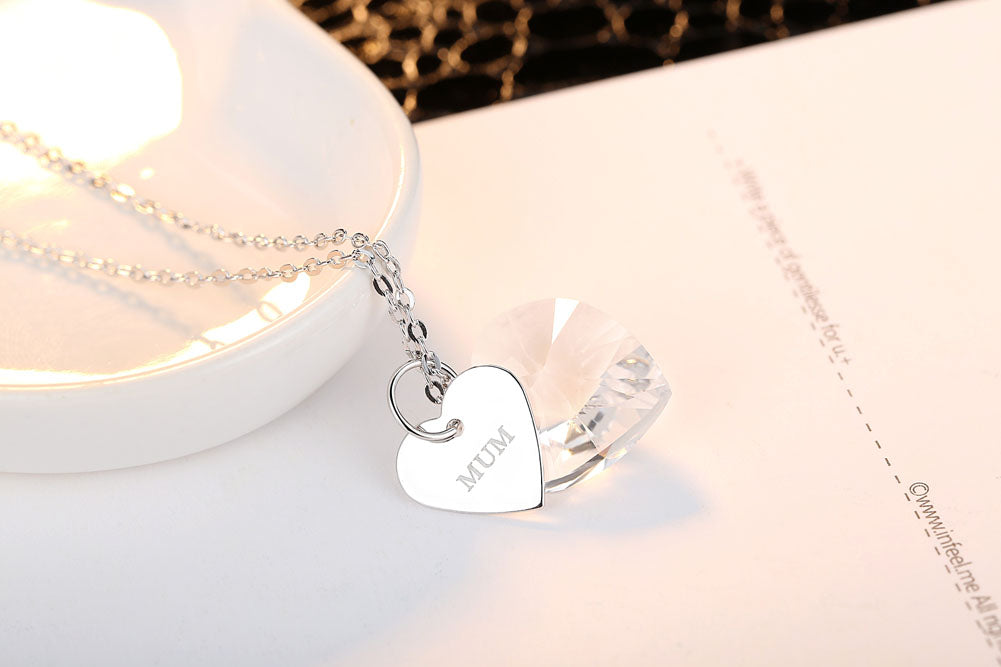 Clear Crystal Heart Pendant Made With Premium Crystals and Mum Tag
