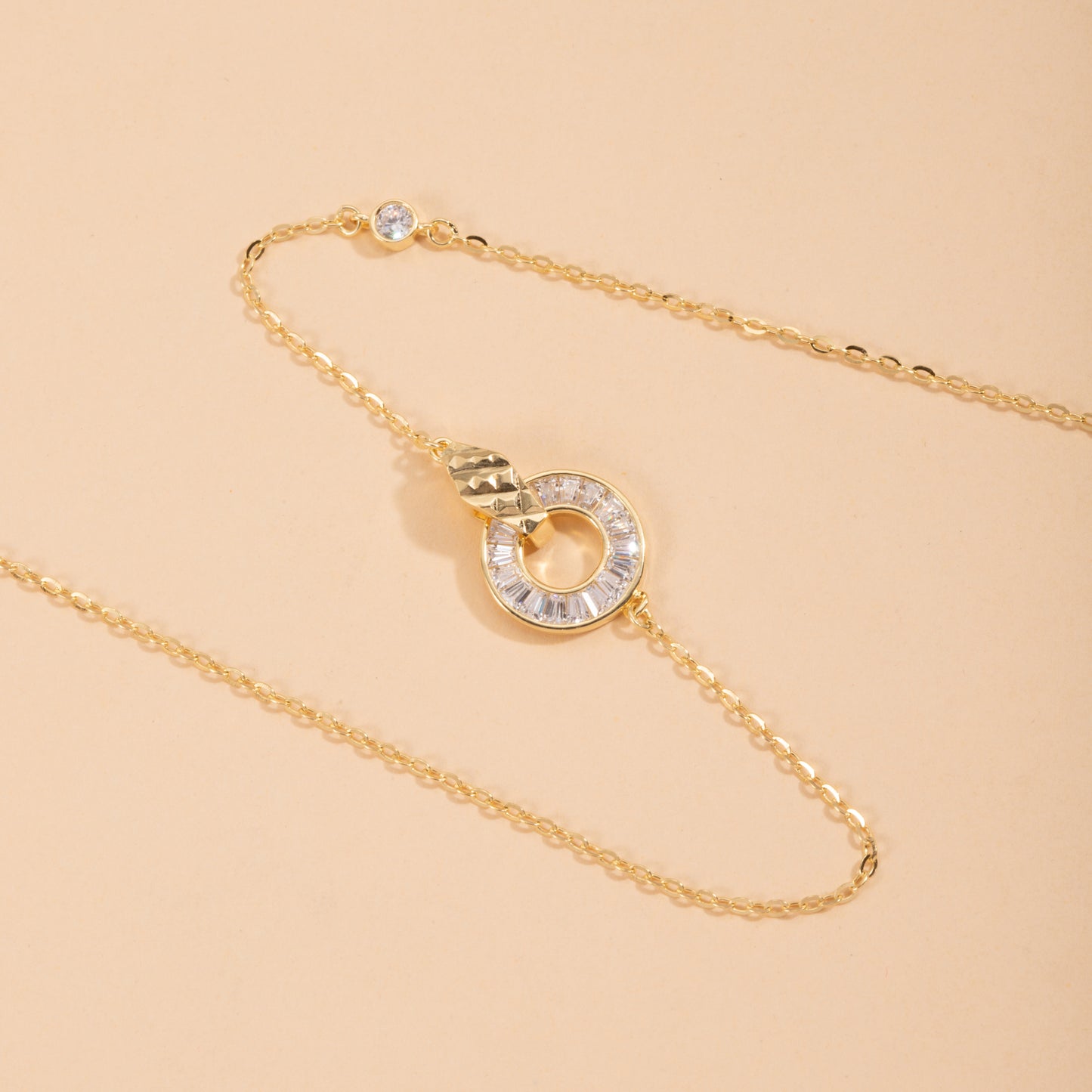 Sterling Silver Circle C/Z Pendant Necklace White Gold 18K Yellow Gold Plating