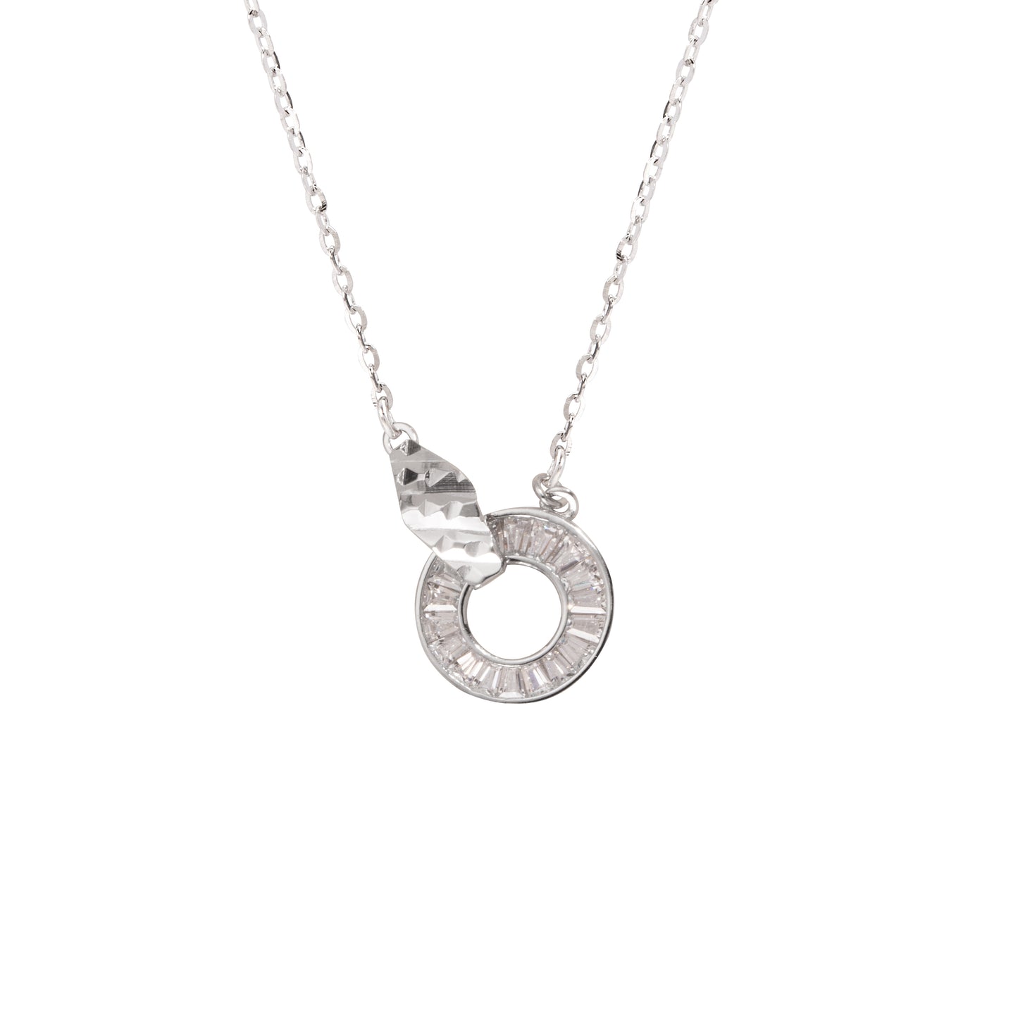 Sterling Silver Circle C/Z Pendant Necklace White Gold 18K Yellow Gold Plating