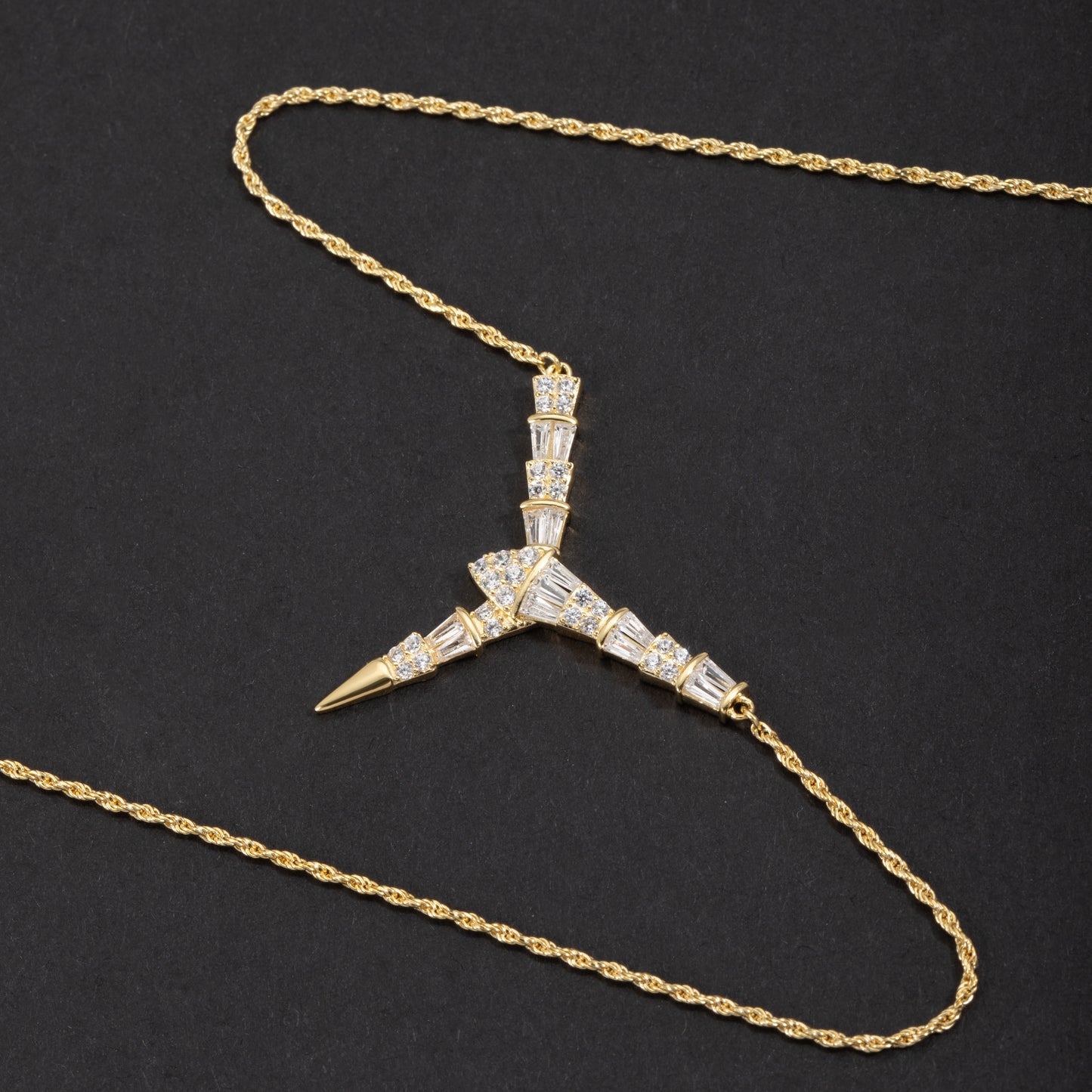 Sterling Silver Baguette V Pendant Necklace White Gold 18K Yellow Gold Plated