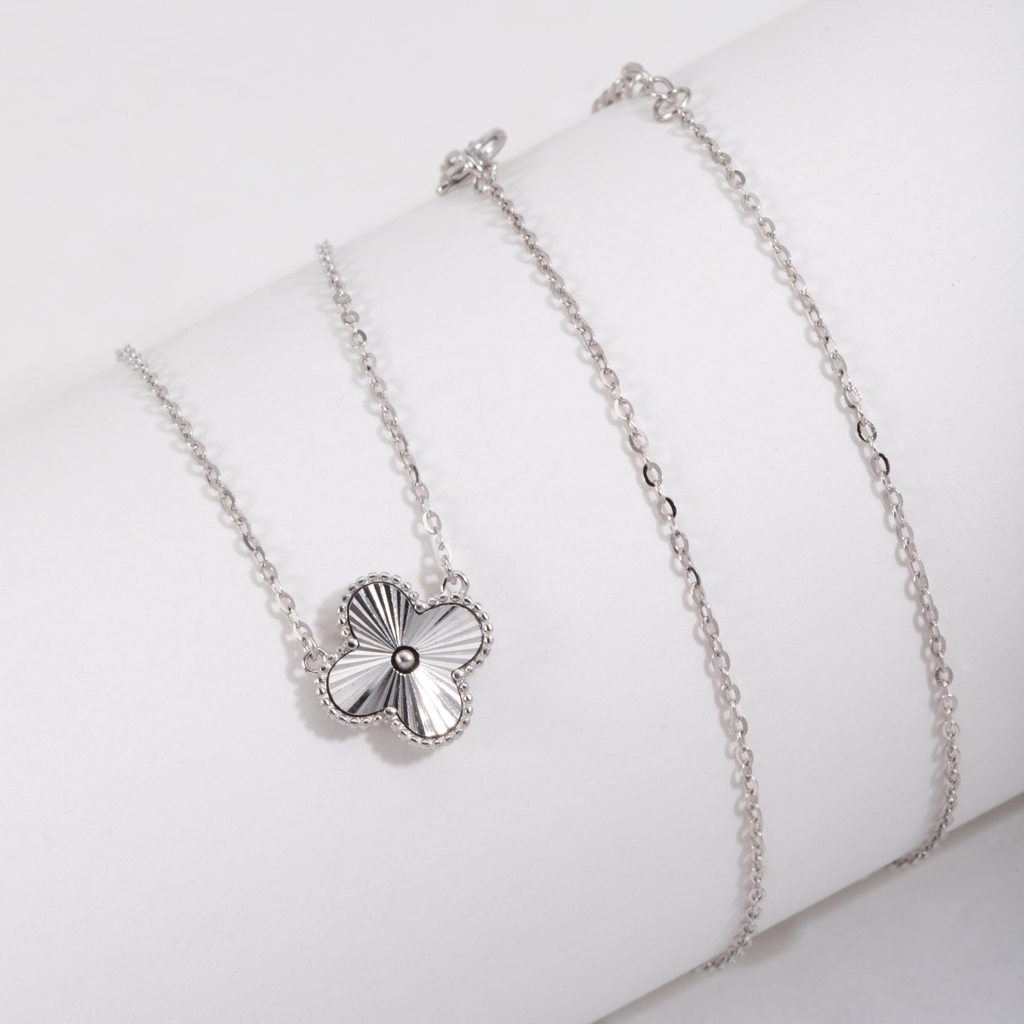S925 Sterling Silver Lucky Clover Four Leaf Pendant Necklace White Gold 14K Yellow Gold Plated