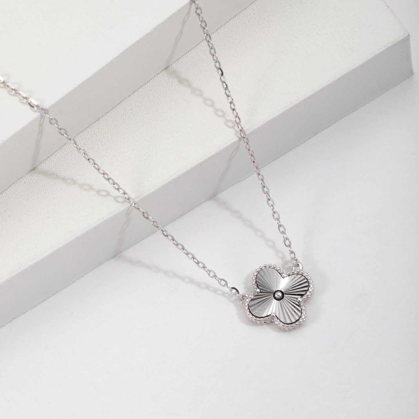 S925 Sterling Silver Lucky Clover Four Leaf Pendant Necklace White Gold 14K Yellow Gold Plated