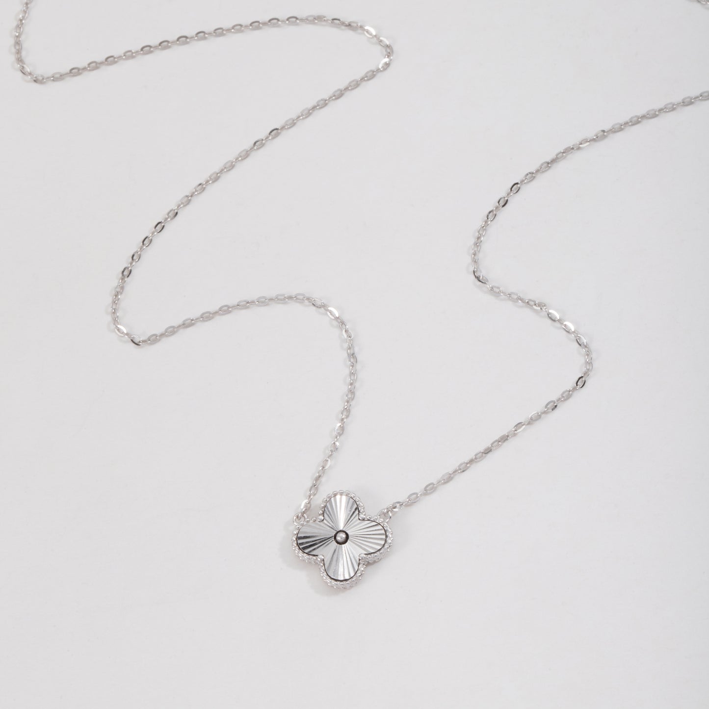S925 Sterling Silver Lucky Clover Four Leaf Pendant Necklace White Gold 14K Yellow Gold Plated
