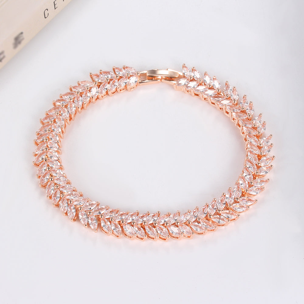 Stunning Leaf Crystal Bracelet- Rose Gold Tone or Silver Tone