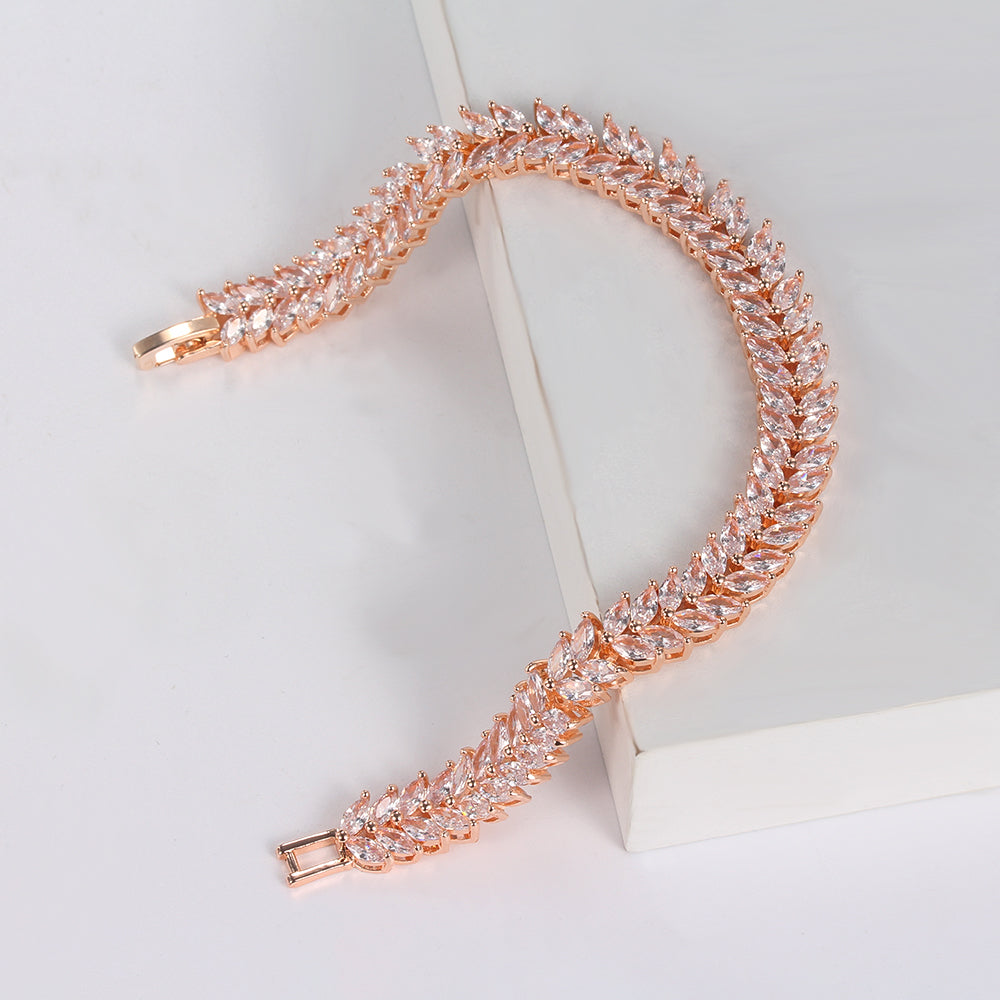 Stunning Leaf Crystal Bracelet- Rose Gold Tone or Silver Tone