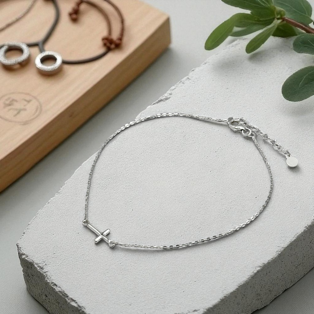 S925 Sterling Silver Minimalist Cross Bracelet/Anklet