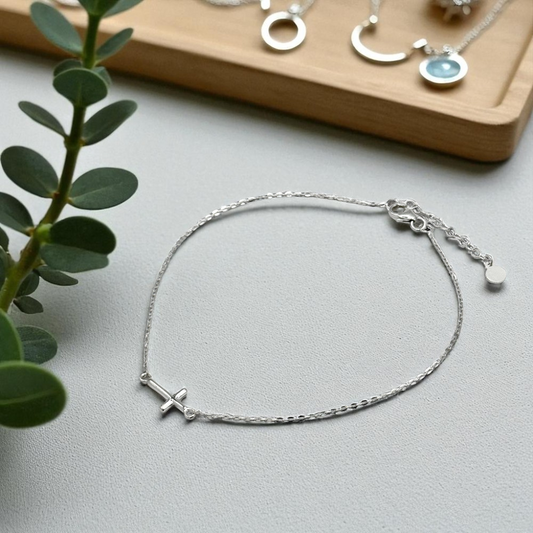 S925 Sterling Silver Minimalist Cross Bracelet/Anklet