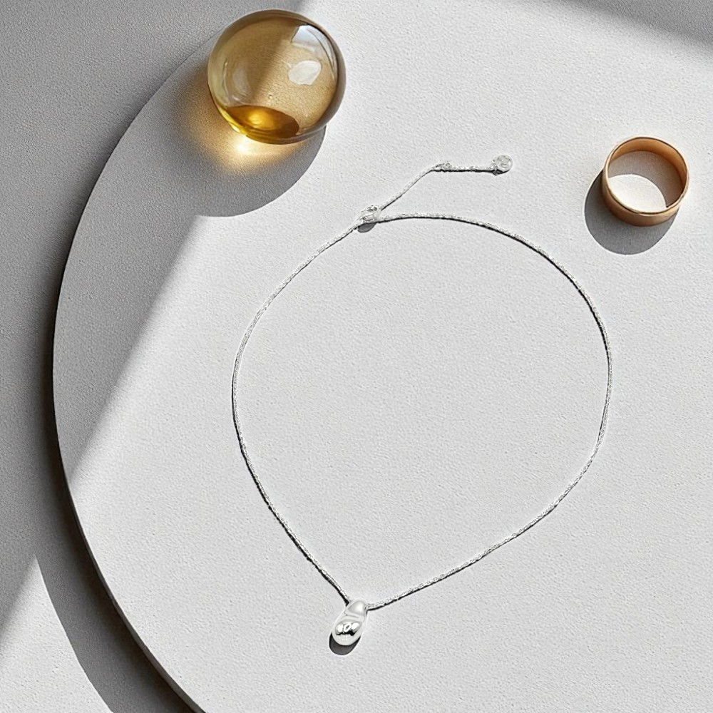 S925 Sterling Silver Fluid Pebble Necklace