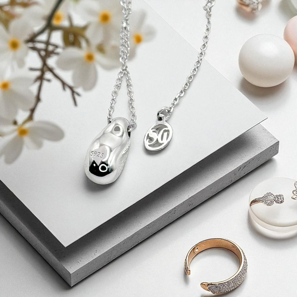S925 Sterling Silver Fluid Pebble Necklace