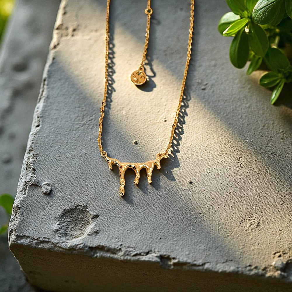 S925 Sterling Silver Molten Gold Drip Necklace