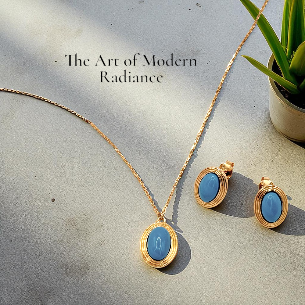 S925 Sterling Silver Golden Azure Necklace & Earrings Jewellery Set