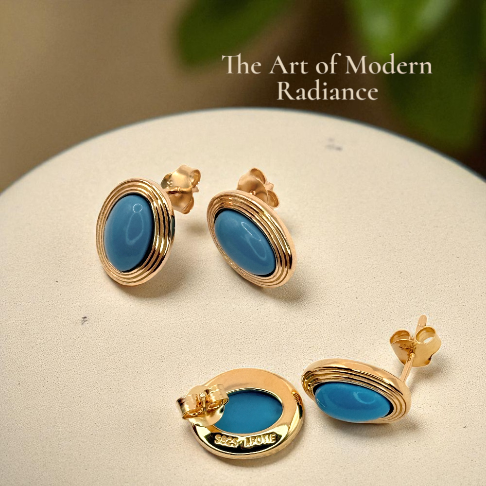 S925 Sterling Silver Golden Azure Necklace & Earrings Jewellery Set