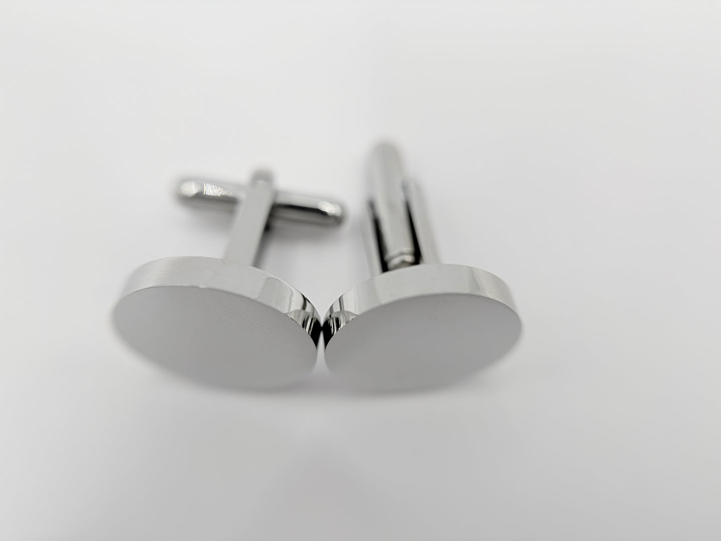 Men's Silver Round Stainless Steel Cufflinks