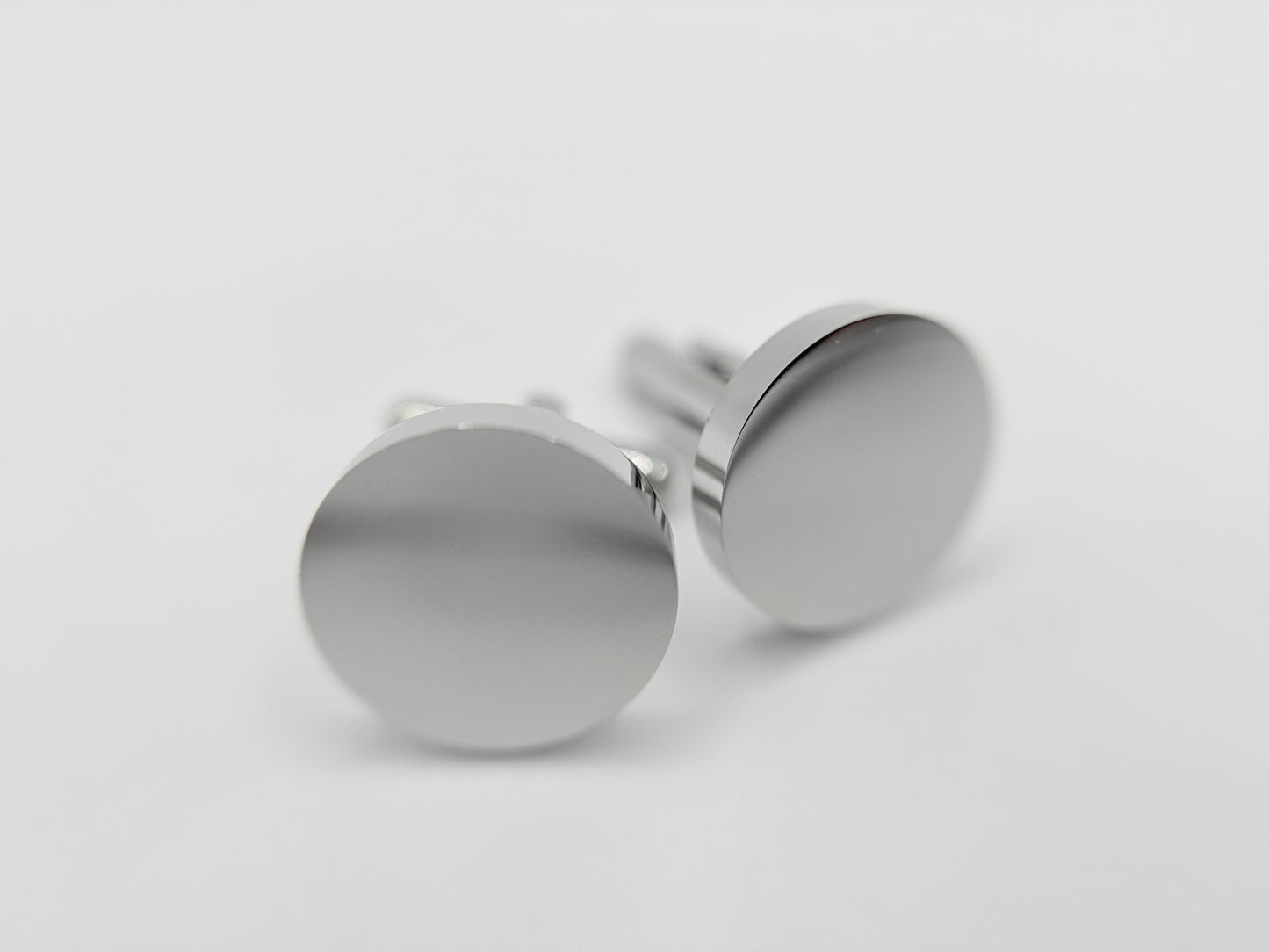 Men's Silver Round Stainless Steel Cufflinks