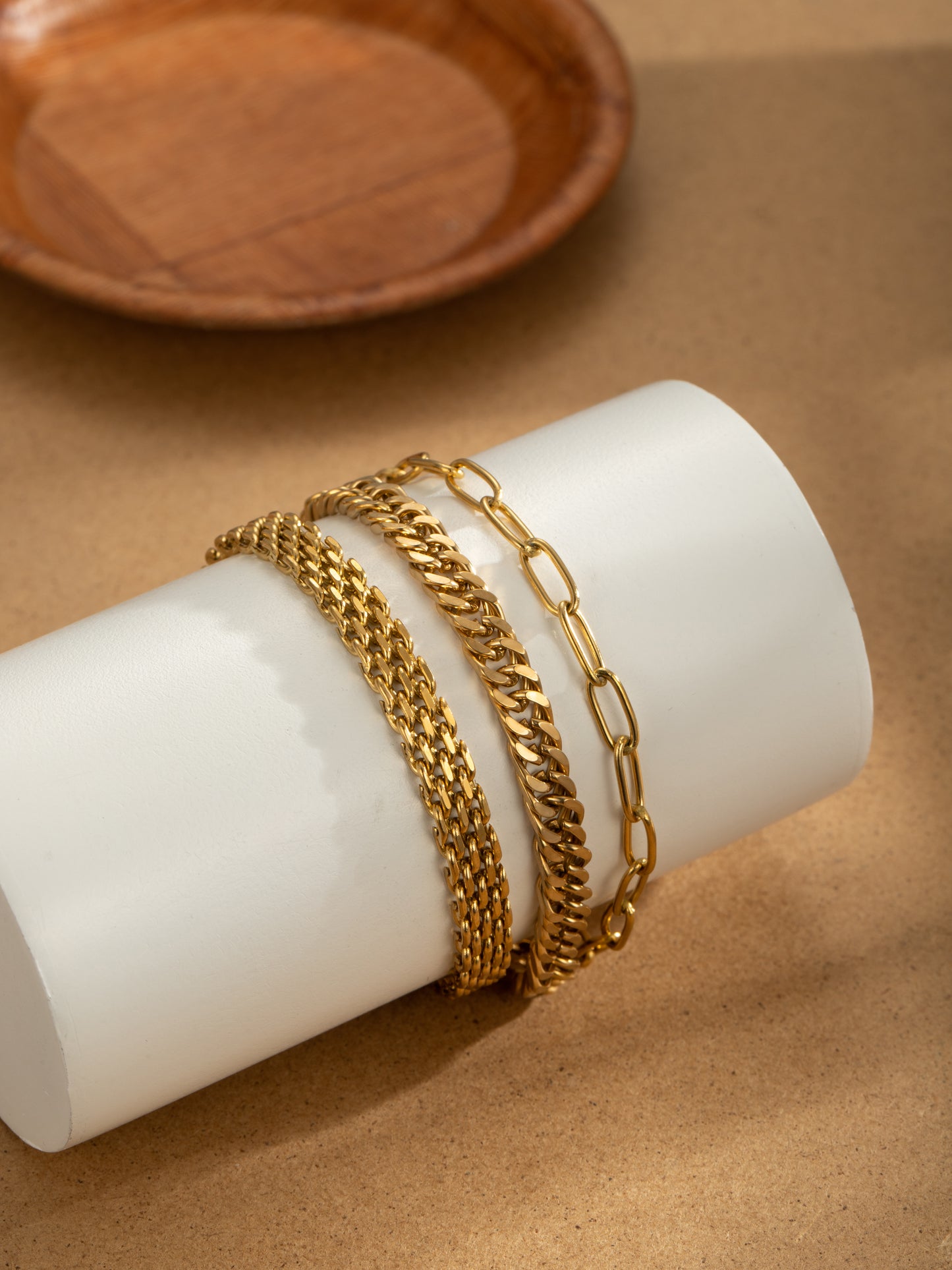 Fashionable Three Layers Gold Tone Women Chain Bracelet Set