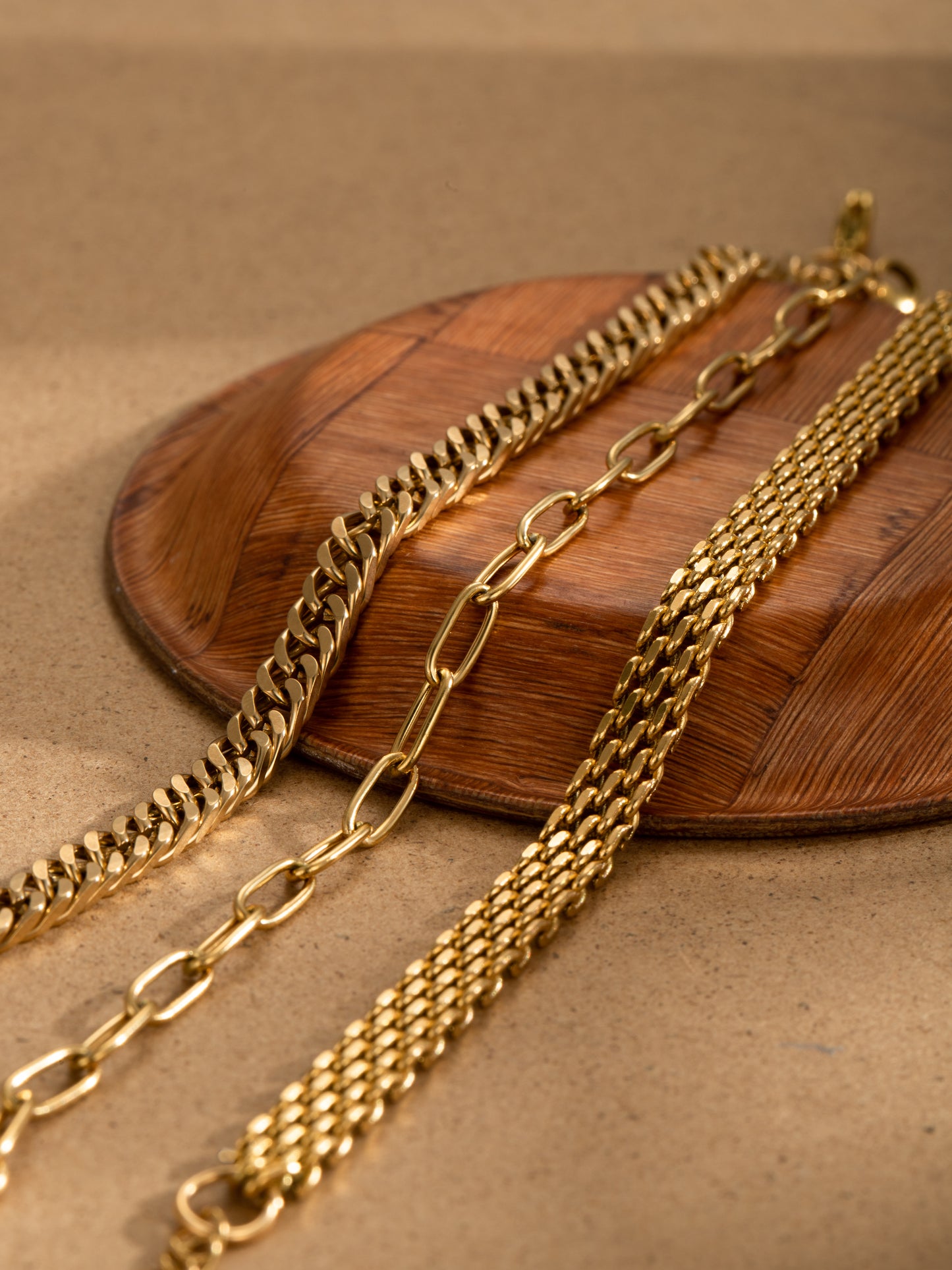 Fashionable Three Layers Gold Tone Women Chain Bracelet Set