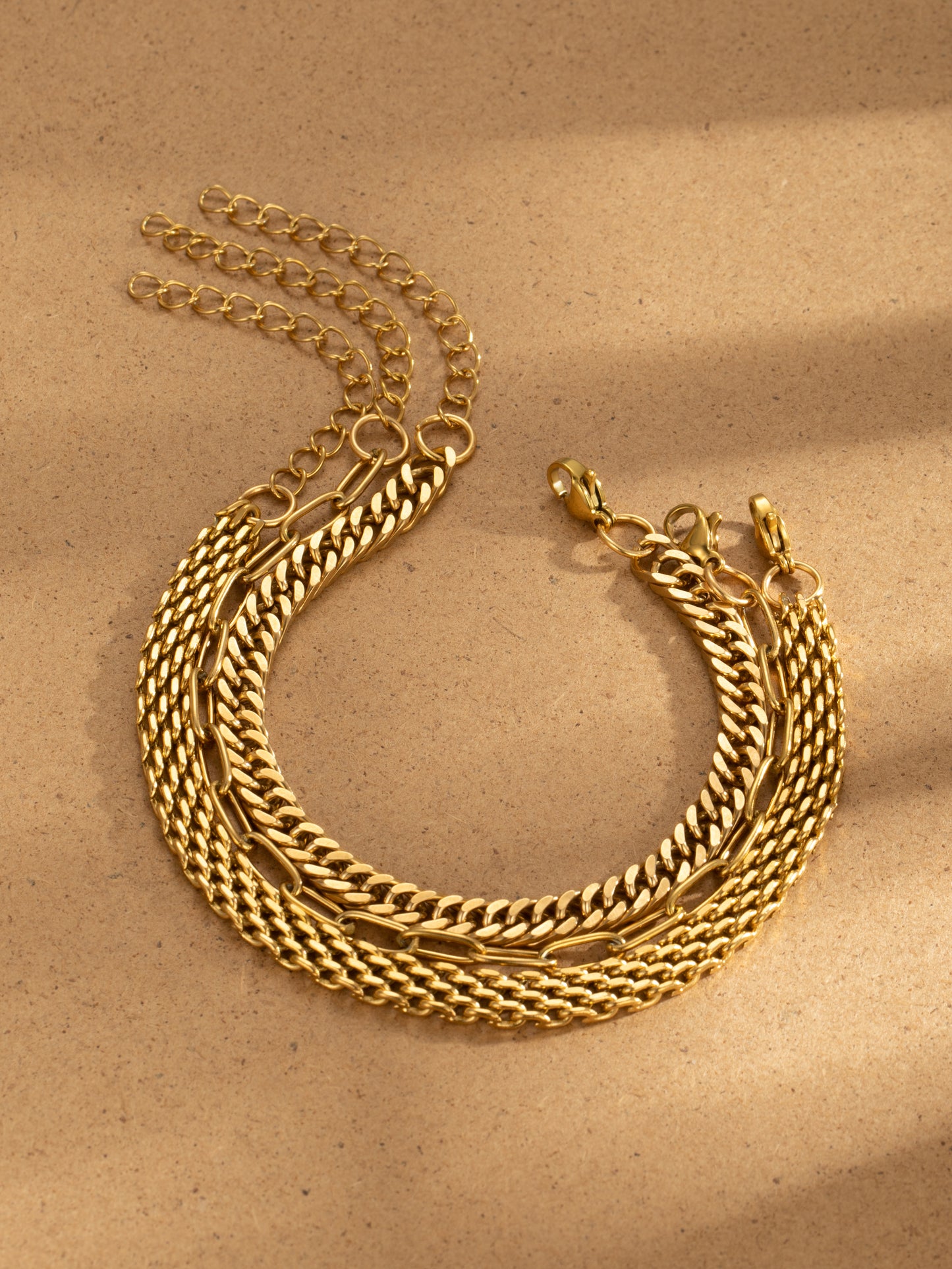 Fashionable Three Layers Gold Tone Women Chain Bracelet Set