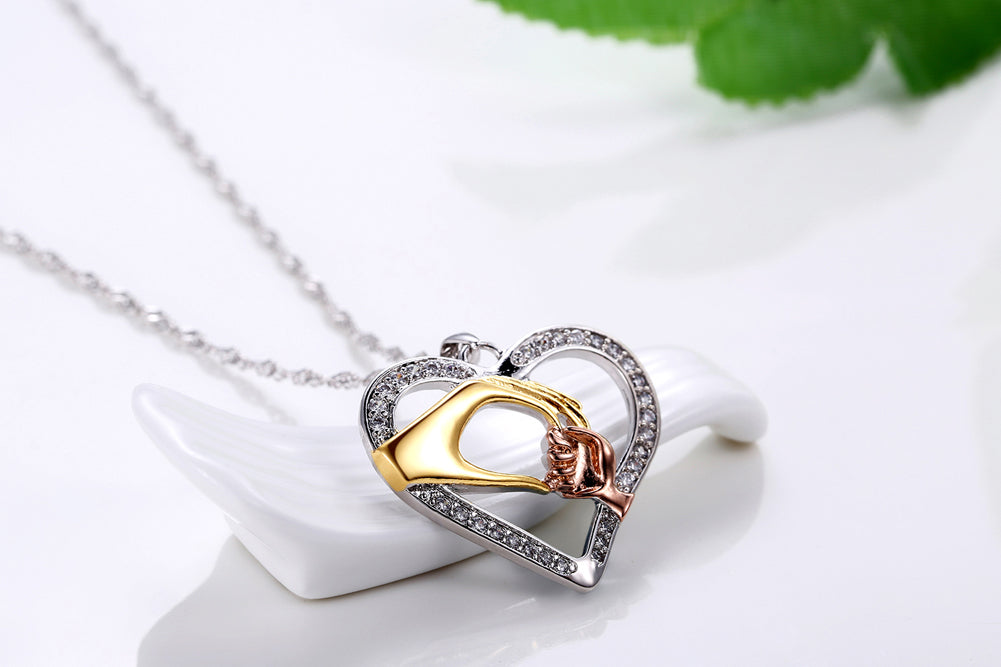 Caring Hands Two Tone Crystal Heart Pendant