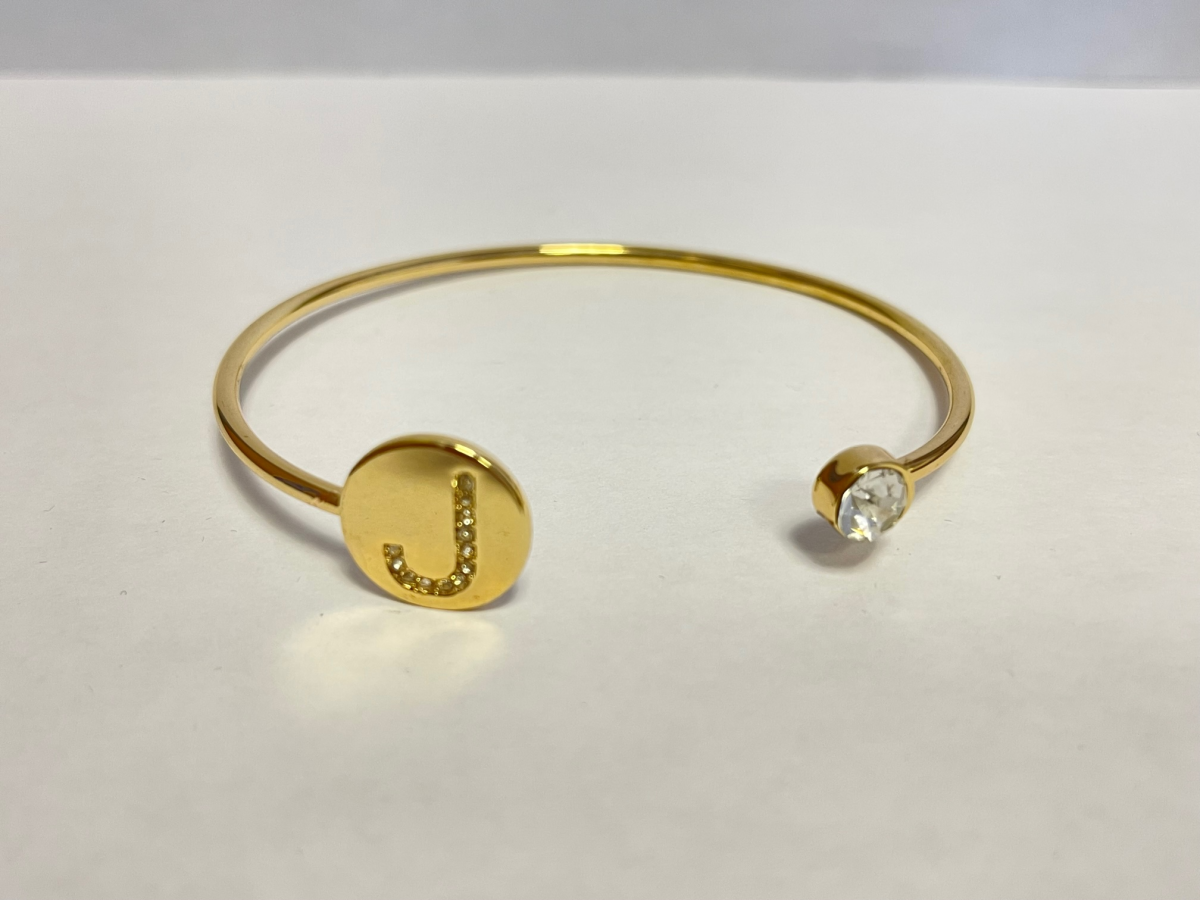 Gold Colour Adjustable Personalised Initial Open Bangle