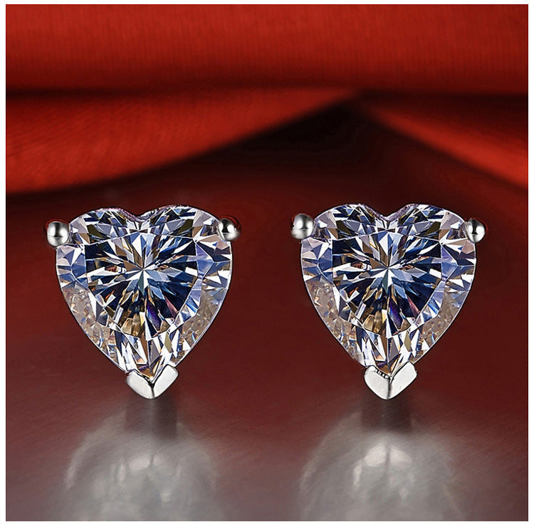 Silver Heart-shaped Crystal Stud Earrings
