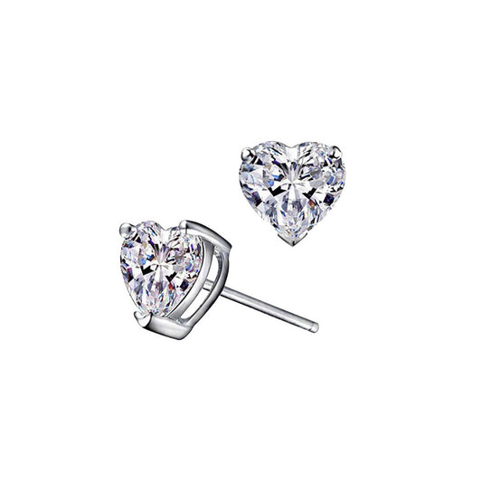 Silver Heart-shaped Crystal Stud Earrings